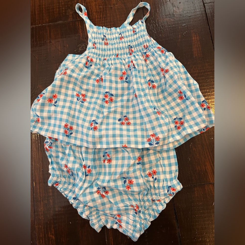Cat & Jack Ocean Blue Checkered Baby Romper
